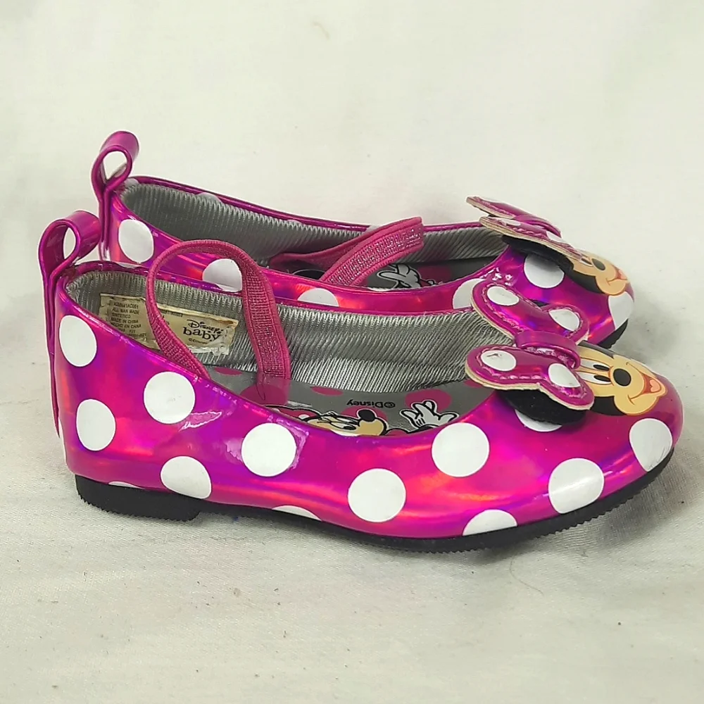 Disney Baby Minnie Mouse Shoes Toddler Size 4 Pink White Polka Dot Metallic